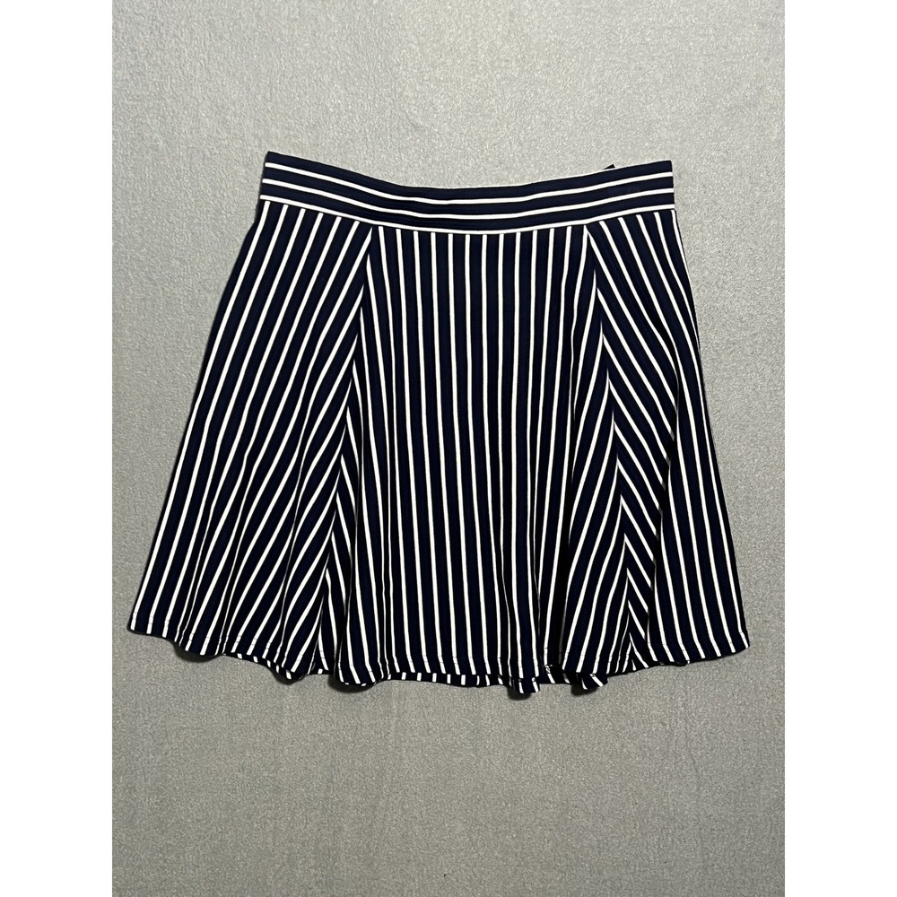 H&M Divided Women's Navy White Stripe A-Line Mini Skirt Size M Zipper Back